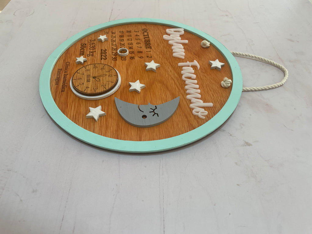 Cartel de nacimiento con borde mod luna