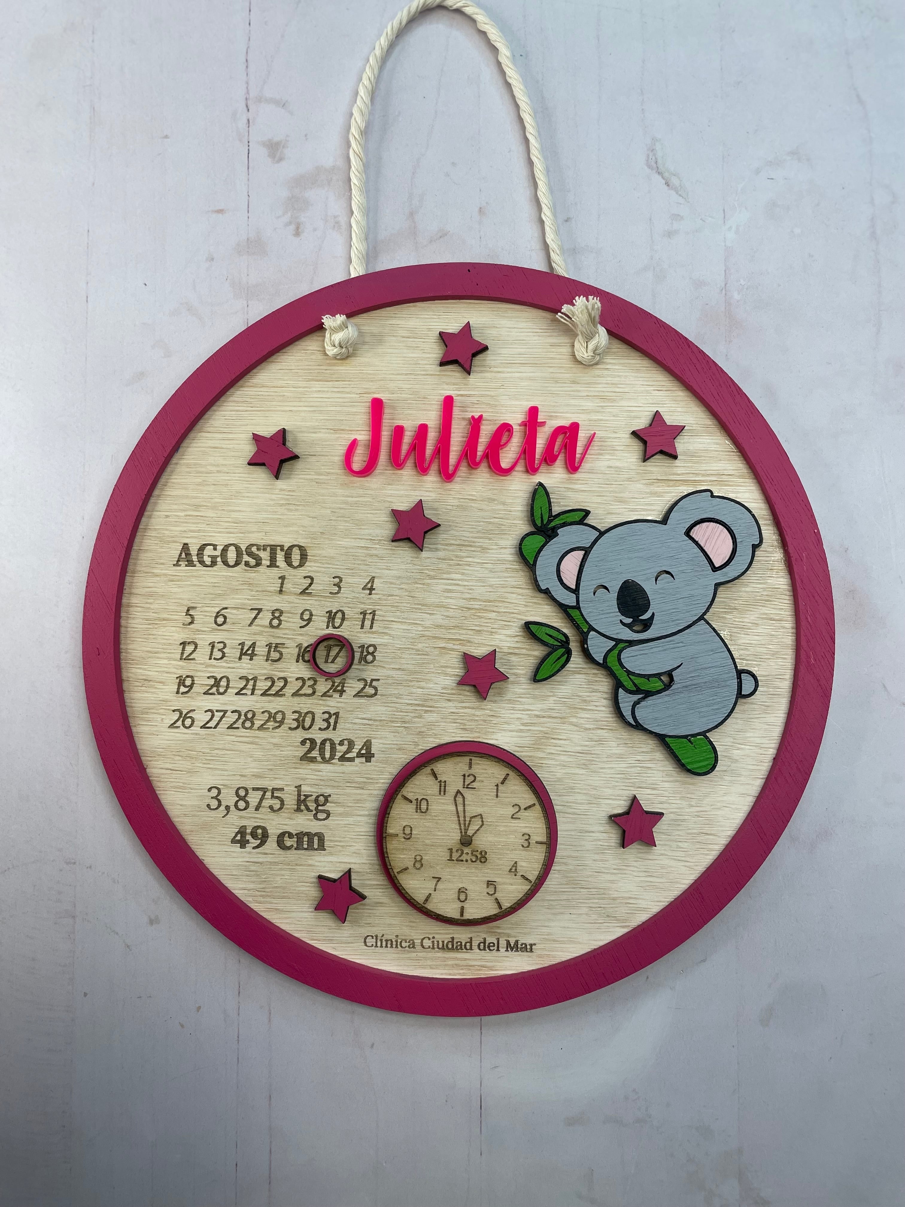 Cartel datos de nacimiento koala