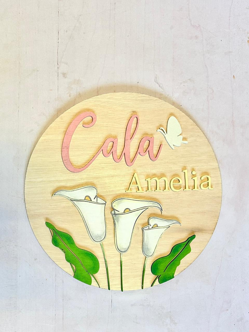 Cartel con nombre diseño Calas