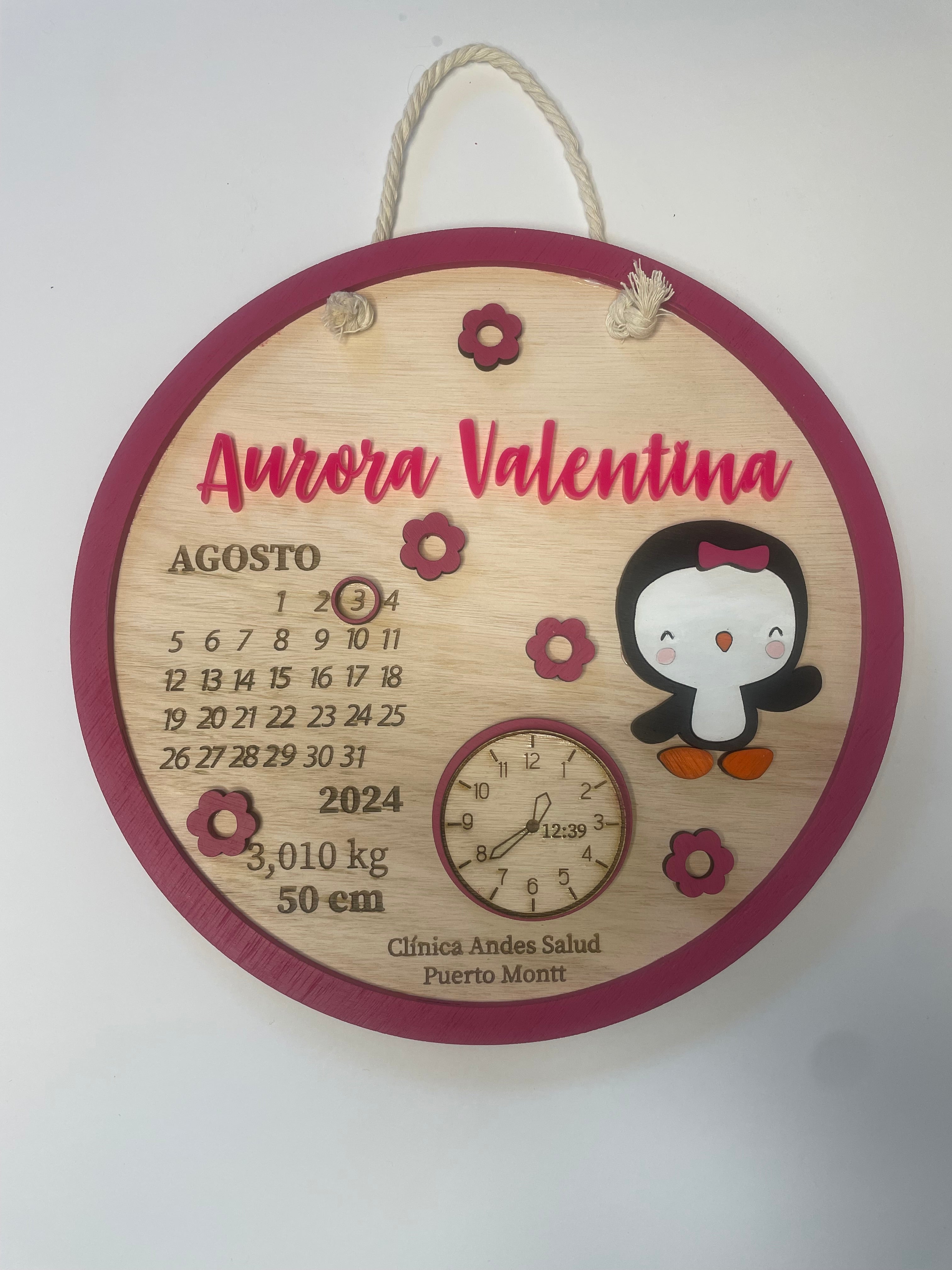 Cartel datos de nacimiento pingüina
