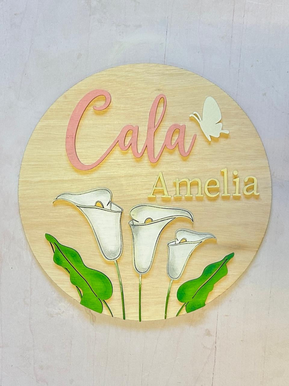 Cartel con nombre diseño Calas