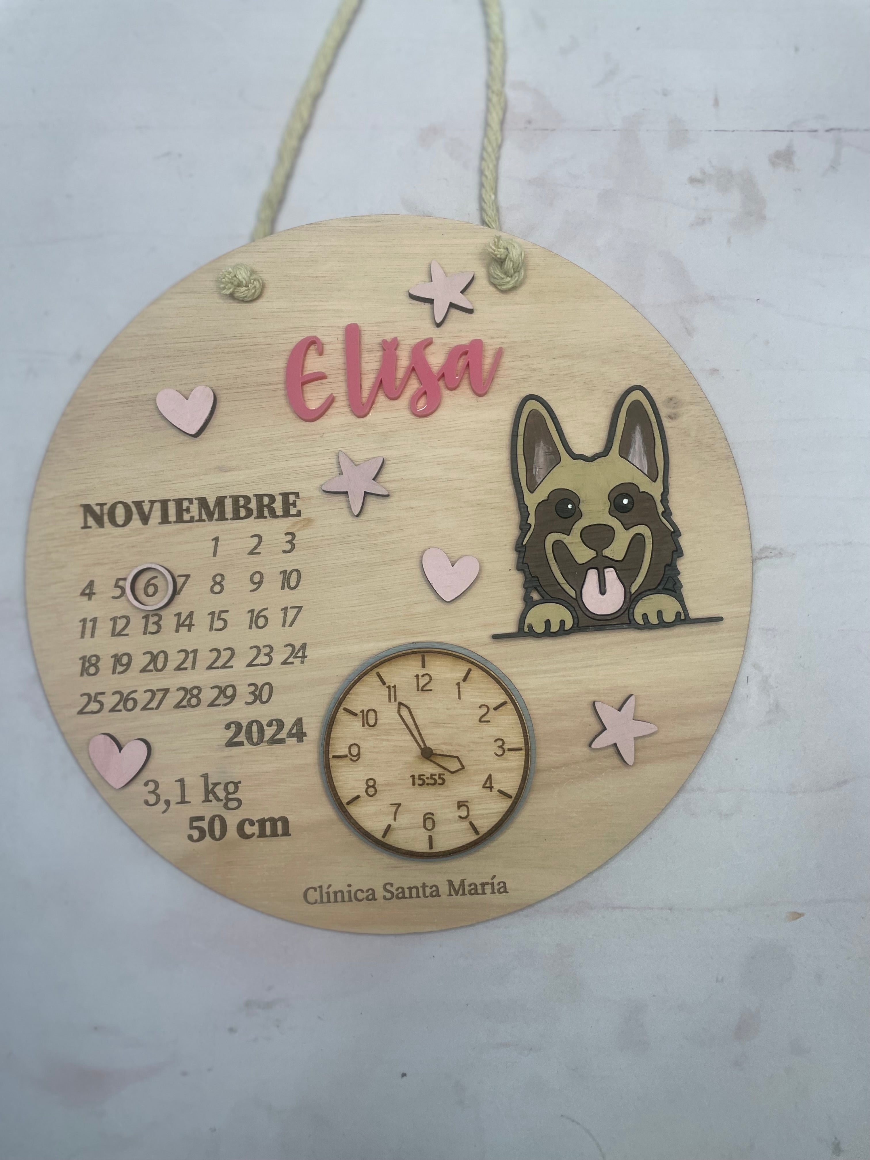 Cartel datos de nacimiento diseño pastor alemán