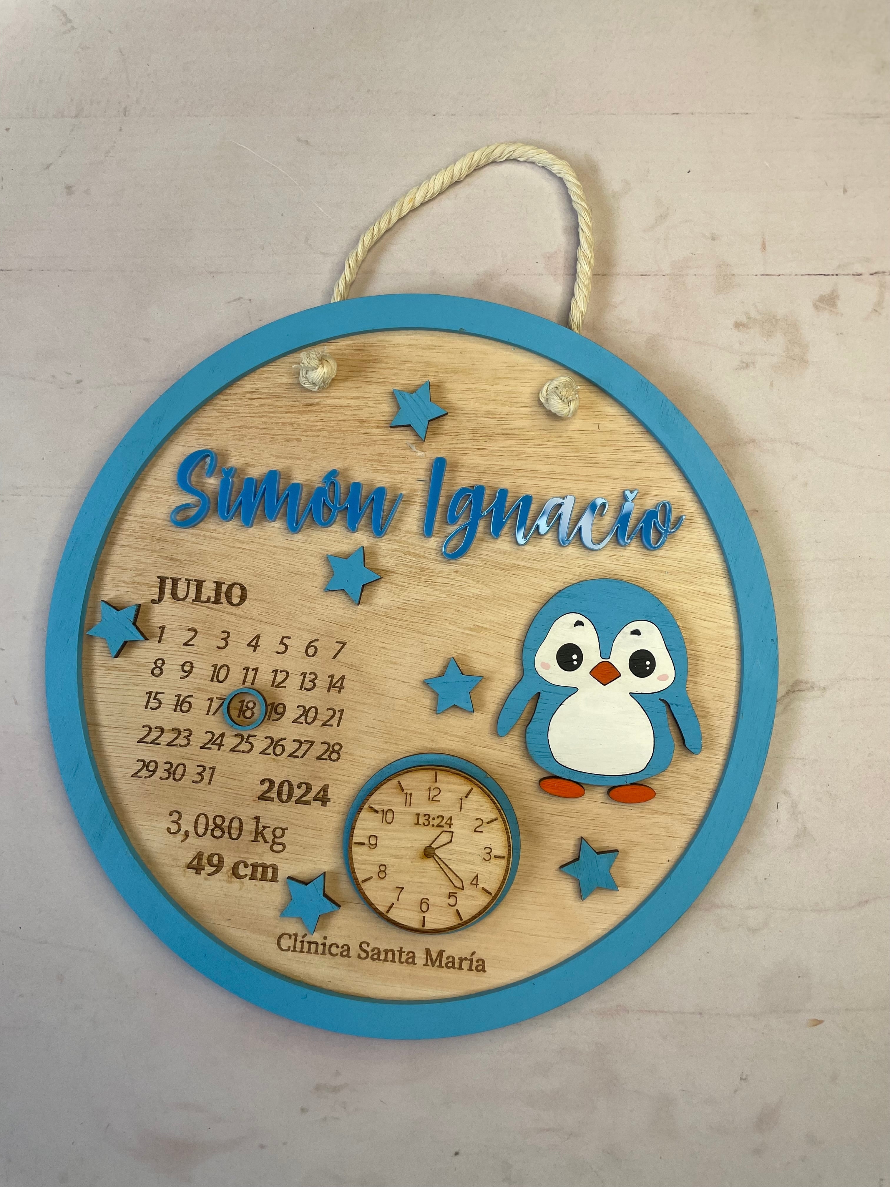 Cartel datos de nacimiento pingüino